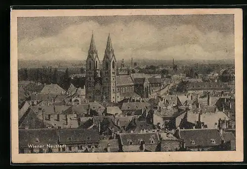 AK Wiener Neustadt, Teilansicht mit Kirche aus der Vogelschau