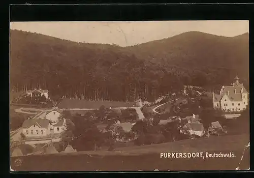 AK Purkersdorf, Blick auf Häuser und Wald