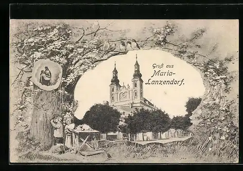 AK Maria-Lanzendorf, Blick auf die Kirche