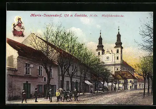 AK Maria Lanzendorf, Blick auf die Wallfahrtskirche