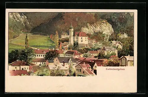 Lithographie Kaltenleutgeben, Ortsansicht aus der Vogelschau
