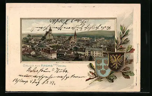 Passepartout-AK Krems /Donau, Ortsansicht vom Flugzeug aus