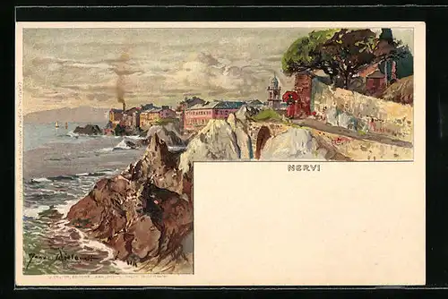 Künstler-AK Manuel Wielandt: Nervi, Teilansicht mit Uferpromenade