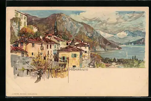 Künstler-AK Manuel Wielandt: Menaggio, Teilansicht mit Landschaftsblick