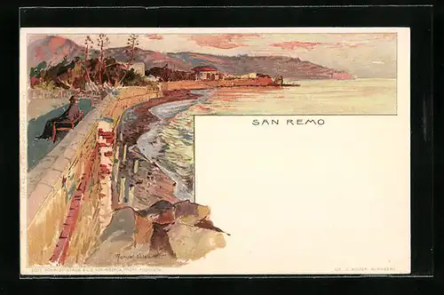 Künstler-AK Manuel Wielandt: San Remo, Teilansicht mit Uferpromenade