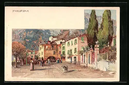 Künstler-AK Manuel Wielandt: Porlezza, Strassenpartie mit Hund