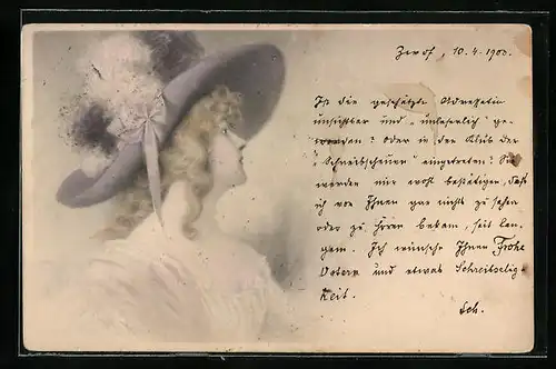 Künstler-AK Wichera: Junge Dame mit Locken und opulentem Hut mit Schleife