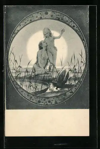 Künstler-AK Fidus: Vom Himmel, Nackte Frau mit einem Jungen