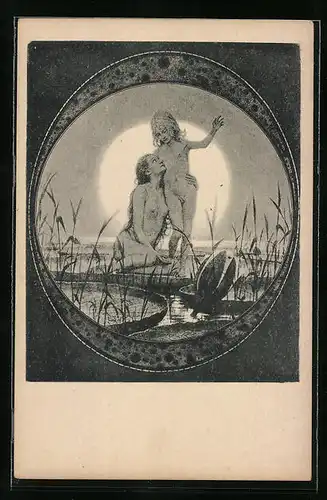 Künstler-AK Fidus: Vom Himmel, Nackte Frau mit einem Jungen