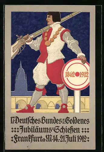 Künstler-AK Frankfurt a. M., 17. Deutsches Bundes- u. Goldenes Jubiläums-Schiessen 1912, Schütze mit Gewehr