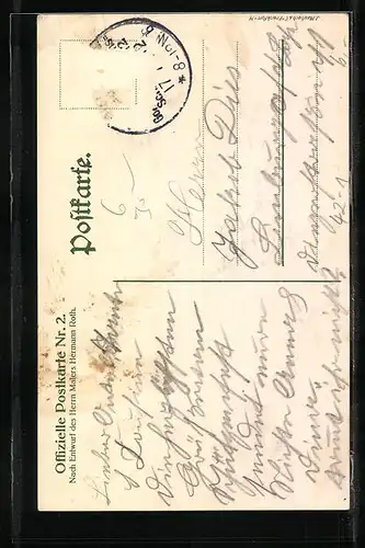 Künstler-AK Frankfurt a. M., 17. Deutsches Bundes- u. Goldenes Jubiläums-Schiessen 1912, Zwei Jungen halten Zielscheibe