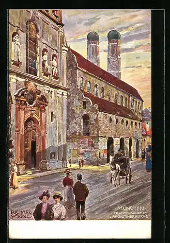 Künstler-AK Richard Wagner: München, Michaelskirche und Augustinerkirche