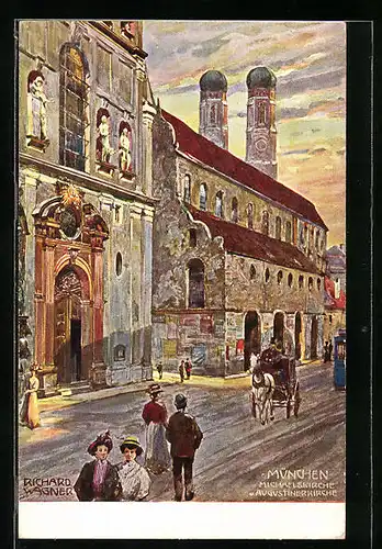 Künstler-AK Richard Wagner: München, Michaelskirche und Augustinerkirche