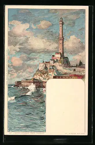 Künstler-AK Manuel Wielandt: Genova, Leuchtturm