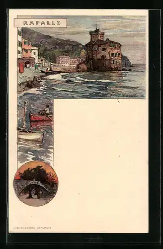 Künstler-AK Manuel Wielandt: Rapallo, Küstenpartie, Brücke