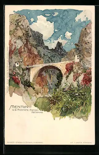 Künstler-AK Manuel Wielandt: Menton, A la Frontière Franco-italienne