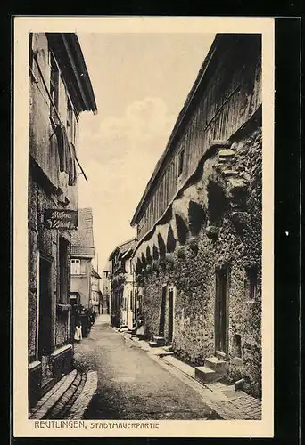 AK Reutlingen, Partie an der Stadtmauer