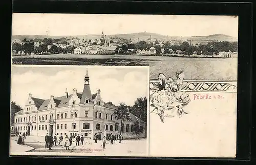 AK Pulsnitz i. Sa., Ortsansicht mit Schützenhaus