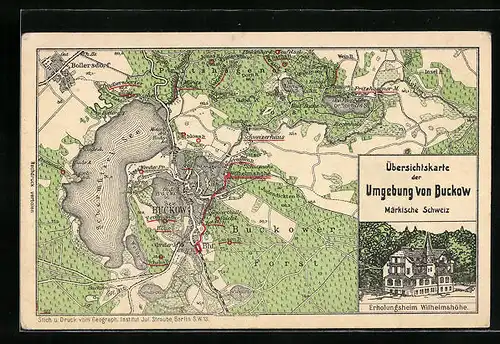 AK Buckow i. d. Märkischen Schweiz, Landkarte Buckower Forst und Umbegung