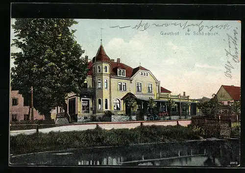 AK Schönborn, Gasthaus mit Kutsche