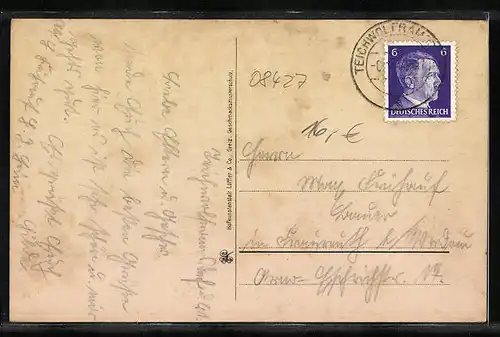 AK Fraureuth, Ortsansicht mit Strassenpartie und Kirche