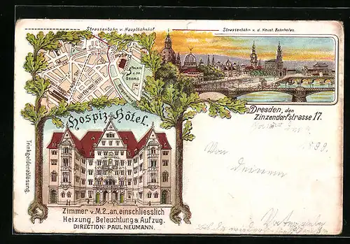 Lithographie Dresden, Hospiz-Hotel, Zinzendorfstrasse 17