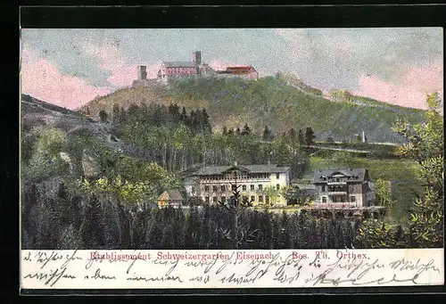 Relief-AK Eisenach, Gasthaus Schweizergarten