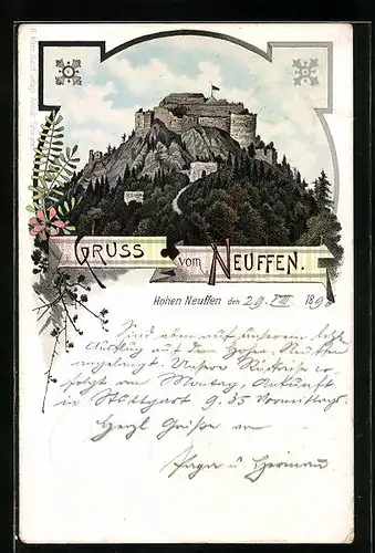 Lithographie Neuffen, Burg Hohen-Neuffen