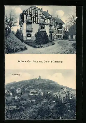 AK Durlach-Turmberg, Kurhaus Gut Schöneck, Ortspartie mit Turmberg