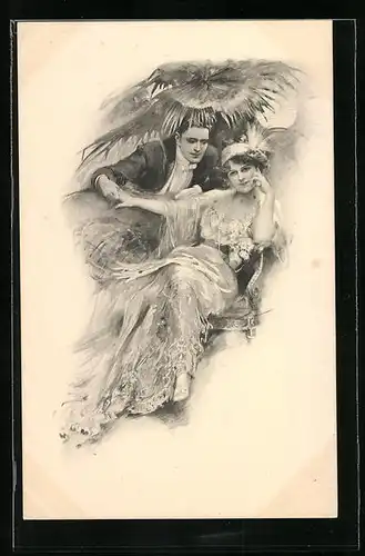 Künstler-AK M. Munk Nr. 751: Junges Paar posiert in edlen Kleidern