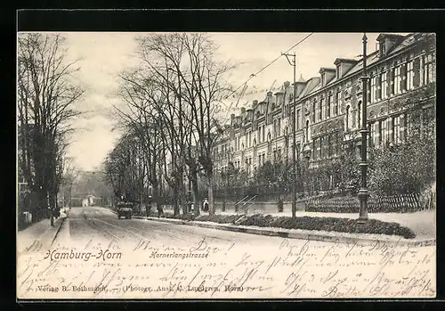 AK Hamburg-Horn, Hornerlangstrasse mit Bäumen