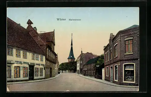 Goldfenster-AK Wilster, Marktstrasse mit Geschäft