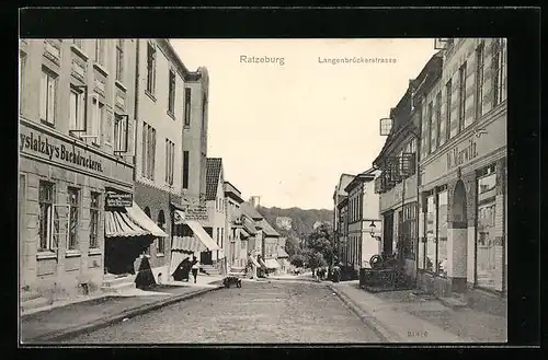 AK Ratzeburg, Langenbrückerstrasse mit Buchdruckerei und Geschäften