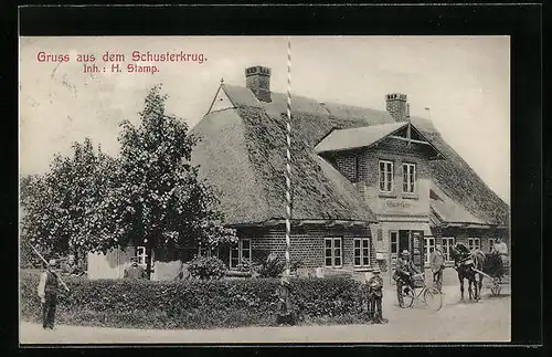 AK Cismar, Gasthaus Schusterkrug, Strassenansicht mit Einwohnern