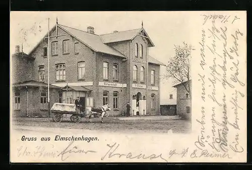 AK Elmschenhagen, Gasthaus Reimer mit Strasse und Pferdewagen