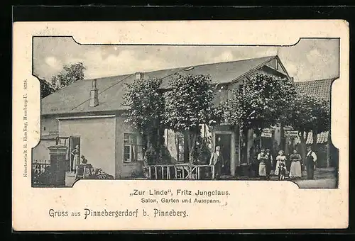 Passepartout-AK Pinnebergerdorf bei Pinneberg, Gasthaus Zur Linde, Gebäudeansicht