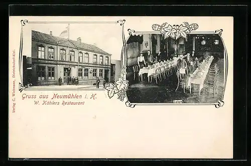 Passepartout-AK Neumühlen i. H., W. Kählers Restaurant, Gebäude, Innenansicht