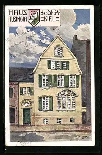 Künstler-AK Kiel, Verbindungshaus der Burschenschaft Albingia