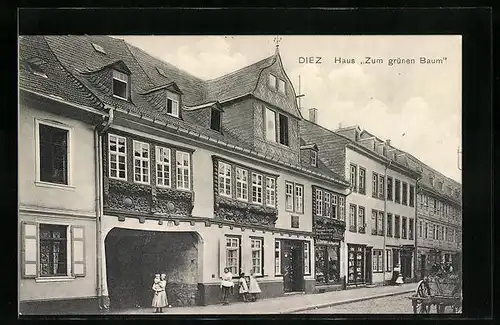 AK Diez, Strassenpartie am Gasthaus zum grünen Baum