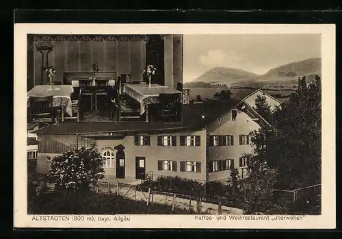 AK Altstädten im bayr. Allgäu, Kaffee- und Weinrestaurant Jllerwellen mit Innenansicht