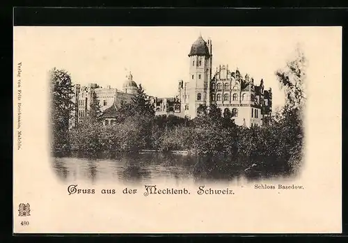 AK Basedow /Meckl. Schweiz, Blick zum Schloss Basedow