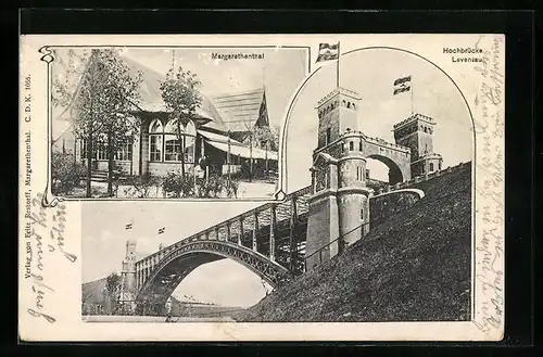 AK Levensau bei Kiel, Gasthaus Margarethenthal, Levensauer Hochbrücke über dem Kaiser-Wilhelm-Kanal