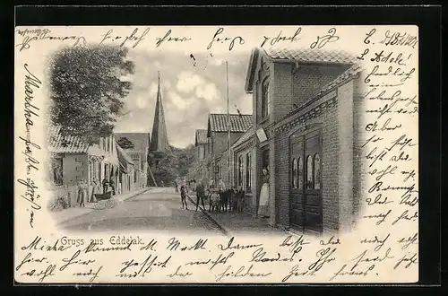 AK Eddelak, Strassenpartie mit Passanten