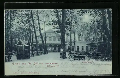 Mondschein-AK Hamburg-Wandsbek, Gasthaus Gr. Jüthorn in der Vorderansicht