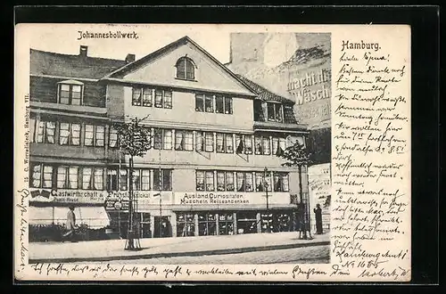 AK Alt-Hamburg, Johannesbollwerk mit Restaurant von Martin Mennecke