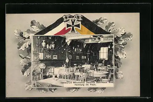 AK Hamburg-St. Pauli, Restaurant Mönchshof, Eisernes Kreuz und Eichenlaub