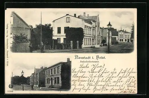 AK Neustadt i. Holst., Bahnhofstrasse mit Häuseransichten
