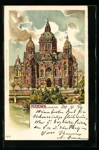 Lithographie München, Darstellung der Lukaskirche