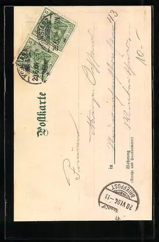 Lithographie Insel Mainau, Abendstimmung am Schloss