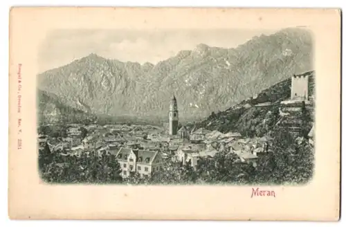 Relief-AK Meran, Panoramablick auf die Stadt